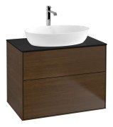 Тумба під раковину Villeroy & Boch Finion 80х50,1 см МДФ шпон волоського горіха/скло чорне матове F87200GN