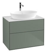 Тумба під раковину Villeroy & Boch Finion 80х50,1 см МДФ оливковий матовий лак/скло біле матове F87100GM