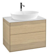 Тумба під раковину Villeroy & Boch Finion 80х50,1 см МДФ шпон дуба/скло біле матове F87100PC