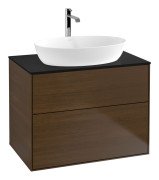 Тумба под раковину Villeroy & Boch Finion 80х50,1 см с подсветкой МДФ шпон грецкого ореха/стекло черное матовое G87200GN