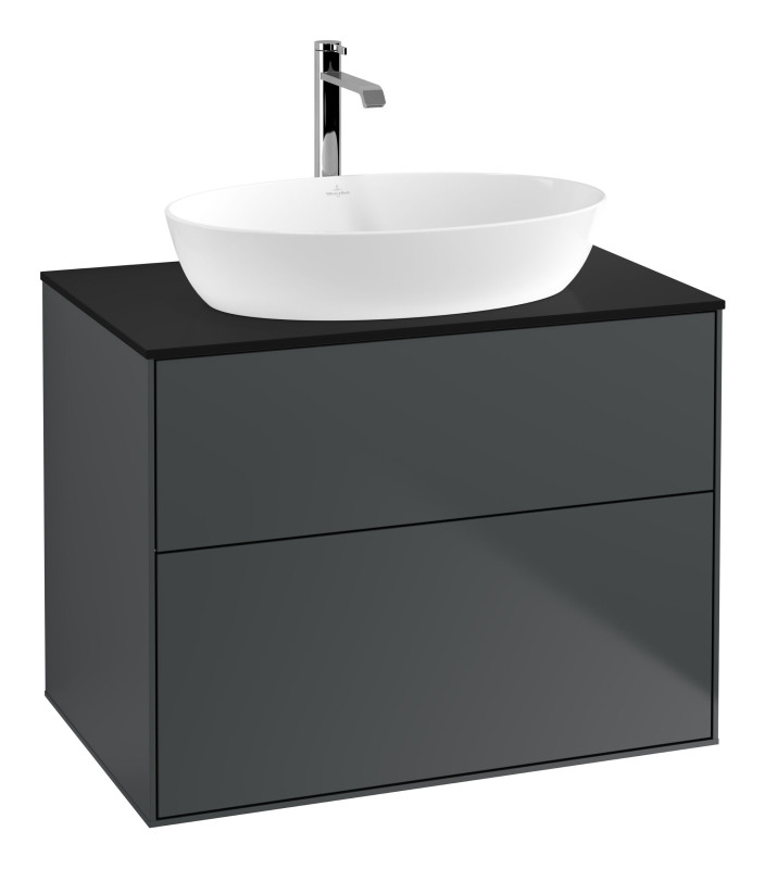 Тумба под раковину Villeroy & Boch Finion 80х50,1 см с подсветкой МДФ темно-синий матовый лак/стекло черное матовое G87200HG