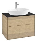 Тумба под раковину Villeroy & Boch Finion 80х50,1 см с подсветкой МДФ шпон дуба/стекло черное матовое G87200PC