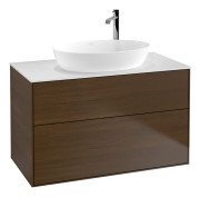 Тумба під раковину Villeroy & Boch Finion 100х50,1 см МДФ шпон волоського горіха/скло біле матове F88100GN