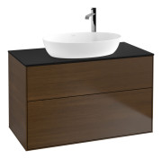 Тумба під раковину Villeroy & Boch Finion 100х50,1 см МДФ шпон волоського горіха/скло чорне матове F88200GN