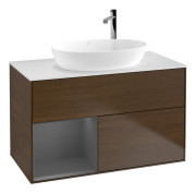 Тумба под раковину Villeroy & Boch Finion 100х50,1 см с подсветкой МДФ шпон грецкого ореха/стекло белое матовое G891GKGN