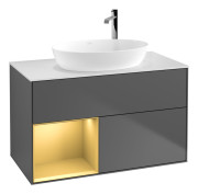 Тумба під раковину Villeroy & Boch Finion 100х50,1 см із підсвічуванням МДФ антрацит матовий лак/скло біле матове G891HFGK