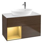 Тумба под раковину Villeroy & Boch Finion 100х50,1 см с подсветкой МДФ шпон грецкого ореха/стекло белое матовое G891HFGN