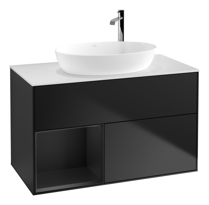 Тумба под раковину Villeroy & Boch Finion 100х50,1 см с подсветкой МДФ черный матовый лак/стекло белое матовое G891PDPD