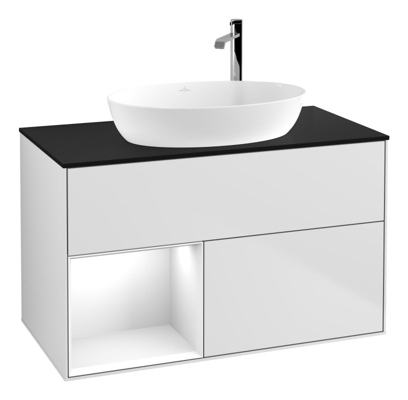 Тумба под раковину Villeroy & Boch Finion 100х50,1 см с подсветкой МДФ белый матовый лак/стекло черное матовое G892GFMT