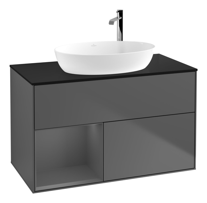 Тумба под раковину Villeroy & Boch Finion 100х50,1 см с подсветкой МДФ антрацит матовый лак/стекло черное матовое G892GKGK