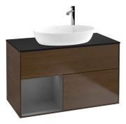 Тумба под раковину Villeroy & Boch Finion 100х50,1 см с подсветкой МДФ шпон грецкого ореха/стекло черное матовое G892GKGN