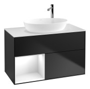 Тумба под раковину Villeroy & Boch Finion 100х50,1 см с подсветкой МДФ черный матовый лак/стекло белое матовое G891GFPD