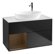 Тумба под раковину Villeroy & Boch Finion 100х50,1 см с подсветкой МДФ черный матовый лак/стекло белое матовое G891GNPD