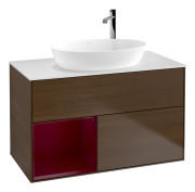 Тумба под раковину Villeroy & Boch Finion 100х50,1 см с подсветкой МДФ шпон грецкого ореха/стекло белое матовое G891HBGN