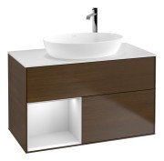 Тумба под раковину Villeroy & Boch Finion 100х50,1 см с подсветкой МДФ шпон грецкого ореха/стекло белое матовое G891MTGN