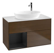 Тумба под раковину Villeroy & Boch Finion 100х50,1 см с подсветкой МДФ шпон грецкого ореха/стекло белое матовое G891PDGN
