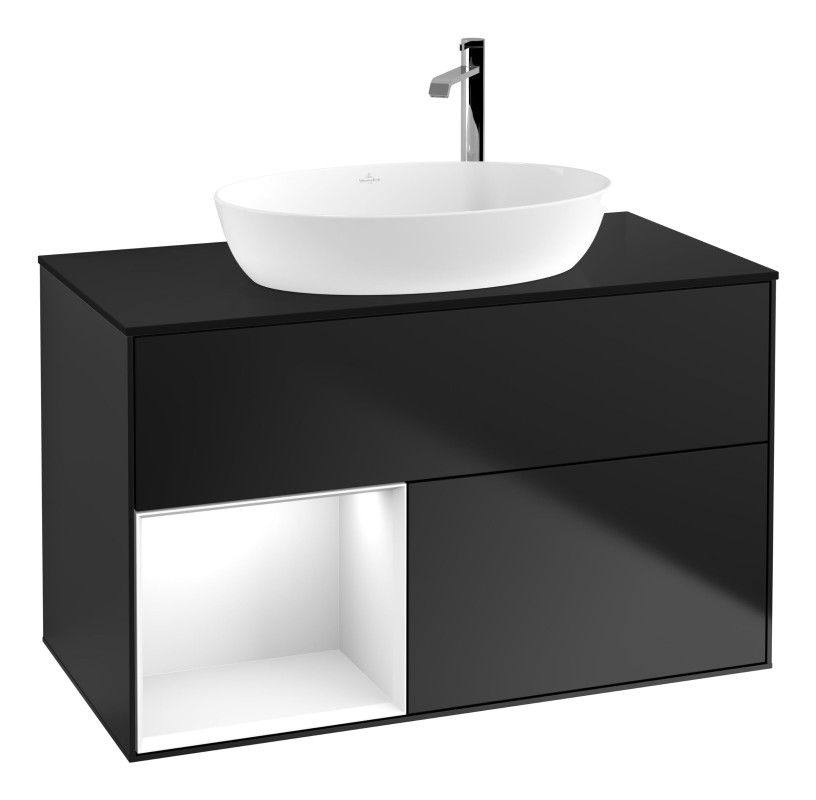 Тумба под раковину Villeroy & Boch Finion 100х50,1 см с подсветкой МДФ черный матовый лак/стекло черное матовое G892GFPD