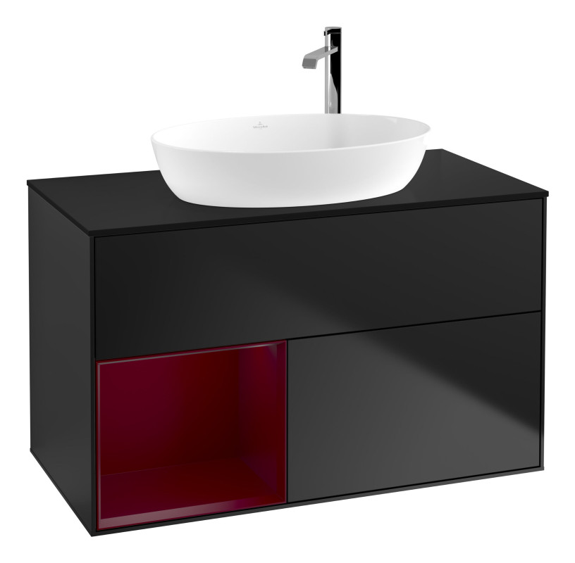 Тумба под раковину Villeroy & Boch Finion 100х50,1 см с подсветкой МДФ черный матовый лак/стекло черное матовое G892HBPD