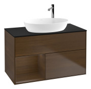 Тумба под раковину Villeroy & Boch Finion 100х50,1 см с подсветкой МДФ шпон грецкого ореха/стекло черное матовое G892GNGN