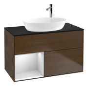 Тумба под раковину Villeroy & Boch Finion 100х50,1 см с подсветкой МДФ шпон грецкого ореха/стекло черное матовое G892MTGN