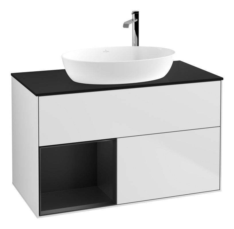 Тумба под раковину Villeroy & Boch Finion 100х50,1 см с подсветкой МДФ белый матовый лак/стекло черное матовое G892PDMT
