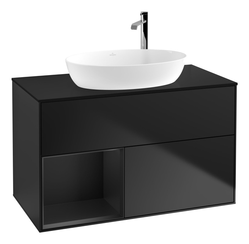Тумба под раковину Villeroy & Boch Finion 100х50,1 см с подсветкой МДФ черный матовый лак/стекло черное матовое G892PDPD
