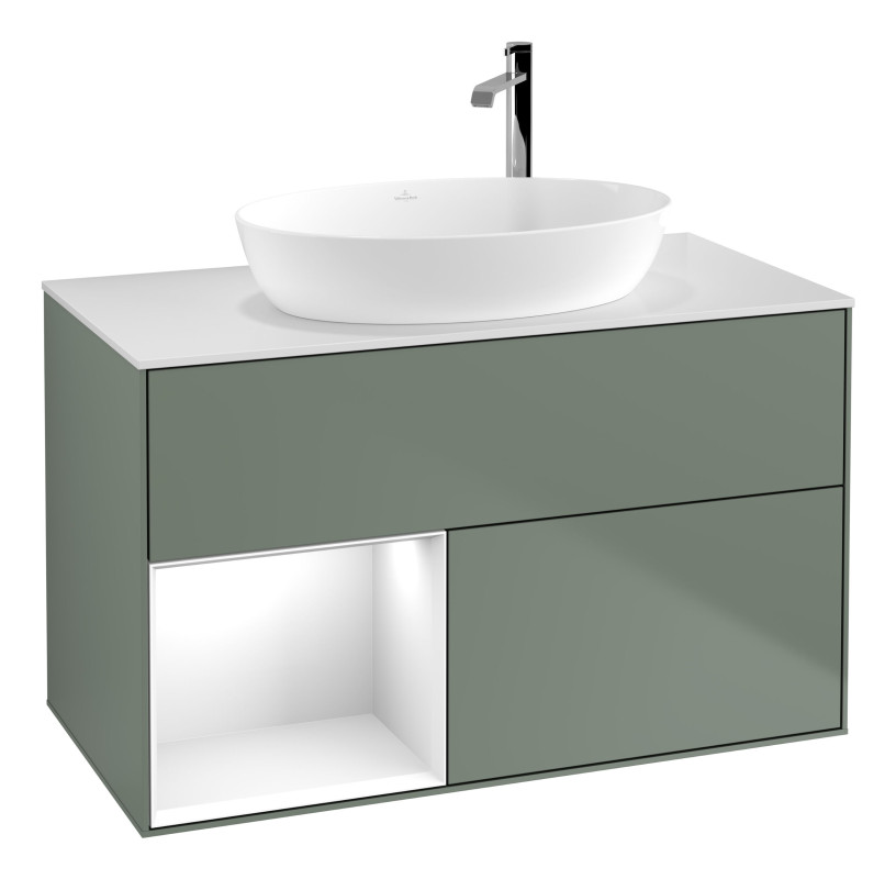 Тумба под раковину Villeroy & Boch Finion 100х50,1 см с подсветкой МДФ оливковый матовый лак/стекло белое матовое G891GFGM