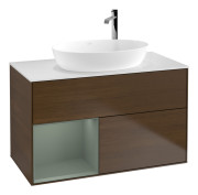 Тумба под раковину Villeroy & Boch Finion 100х50,1 см с подсветкой МДФ шпон грецкого ореха/стекло белое матовое G891GMGN