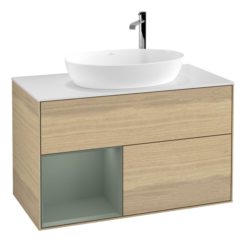 Тумба под раковину Villeroy & Boch Finion 100х50,1 см с подсветкой МДФ шпон дуба/стекло белое матовое G891GMPC