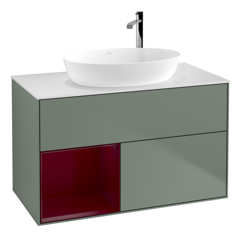 Тумба под раковину Villeroy & Boch Finion 100х50,1 см с подсветкой МДФ оливковый матовый лак/стекло белое матовое G891HBGM