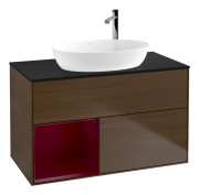 Тумба под раковину Villeroy & Boch Finion 100х50,1 см с подсветкой МДФ шпон грецкого ореха/стекло черное матовое G892HBGN