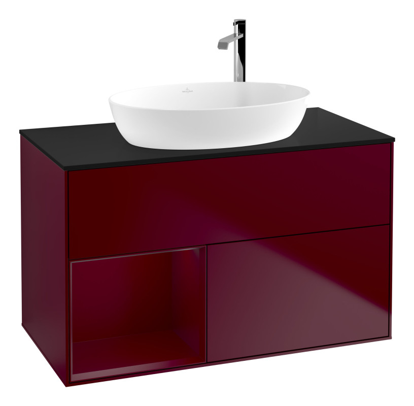 Тумба под раковину Villeroy & Boch Finion 100х50,1 см с подсветкой МДФ пион матовый лак/стекло черное матовое G892HBHB