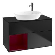 Тумба под раковину Villeroy & Boch Finion 100х50,1 см с подсветкой МДФ черный матовый лак/стекло черное матовое G892HBPD