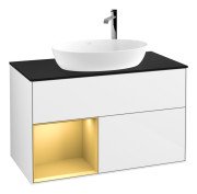 Тумба під раковину Villeroy & Boch Finion 100х50,1 см з підсвічуванням МДФ білий глянцевий лак/скло чорне матове G892HFGF