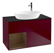 Тумба під раковину Villeroy & Boch Finion 100х50,1 см з підсвічуванням МДФ півонія матовий лак/скло чорне матове G892GNHB