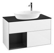 Тумба под раковину Villeroy & Boch Finion 100х50,1 см с подсветкой МДФ глянцевый белый лак/стекло черное матовое G892PDGF