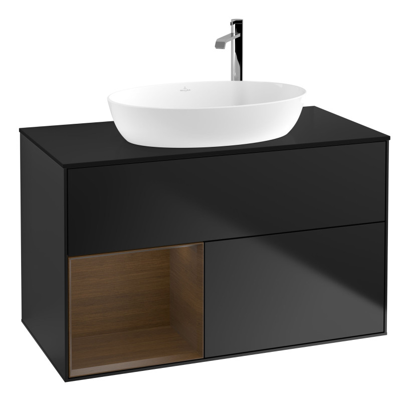 Тумба под раковину Villeroy & Boch Finion 100х50,1 см с подсветкой МДФ черный матовый лак/стекло черное матовое G892GNPD