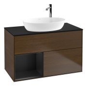 Тумба под раковину Villeroy & Boch Finion 100х50,1 см с подсветкой МДФ шпон грецкого ореха/стекло черное матовое G892PDGN