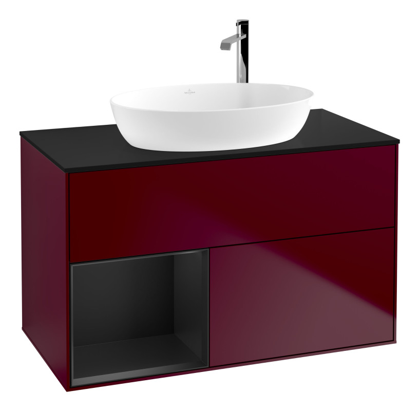 Тумба під раковину Villeroy & Boch Finion 100х50,1 см з підсвічуванням МДФ півонія матовий лак/скло чорне матове G892PDHB