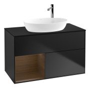 Тумба под раковину Villeroy & Boch Finion 100х50,1 см с подсветкой МДФ черный матовый лак/стекло черное матовое G892GNPD