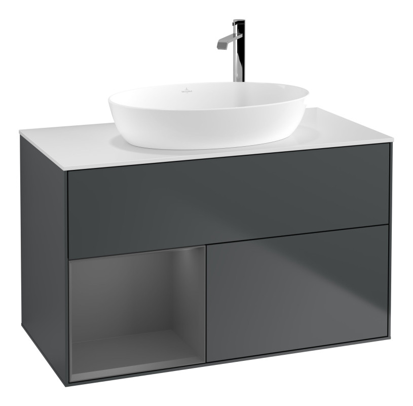 Тумба под раковину Villeroy & Boch Finion 100х50,1 см с подсветкой МДФ темно-синий матовый лак/стекло белое матовое G891GKHG