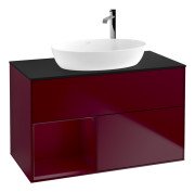 Тумба під раковину Villeroy & Boch Finion 100х50,1 см з підсвічуванням МДФ півонія матовий лак/скло чорне матове G892HBHB