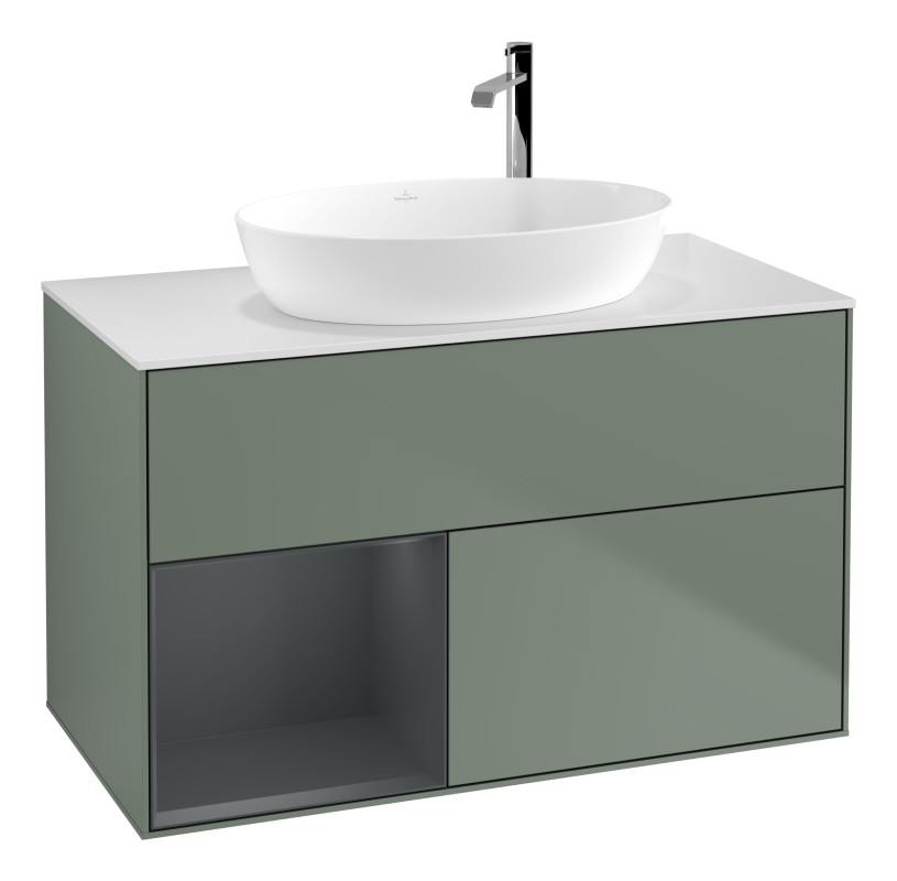 Тумба под раковину Villeroy & Boch Finion 100х50,1 см с подсветкой МДФ оливковый матовый лак/стекло белое матовое G891HGGM