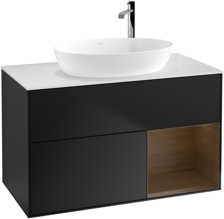 Тумба под раковину Villeroy & Boch Finion 100х50,1 см с подсветкой МДФ черный матовый лак/стекло белое матовое F901GNPD