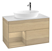 Тумба под раковину Villeroy & Boch Finion 100х50,1 см с подсветкой МДФ шпон дуба/стекло белое матовое G891PCPC