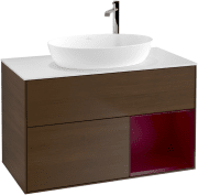 Тумба под раковину Villeroy & Boch Finion 100х50,1 см с подсветкой МДФ шпон грецкого ореха/стекло белое матовое F901HBGN