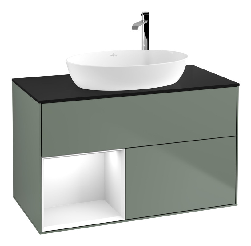 Тумба под раковину Villeroy & Boch Finion 100х50,1 см с подсветкой МДФ оливковый матовый лак/стекло черное матовое G892GFGM