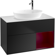 Тумба под раковину Villeroy & Boch Finion 100х50,1 см с подсветкой МДФ черный матовый лак/стекло белое матовое F901HBPD