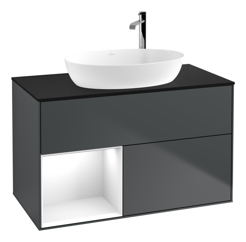 Тумба под раковину Villeroy & Boch Finion 100х50,1 см с подсветкой МДФ темно-синий матовый лак/стекло черное матовое G892GFHG