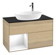 Тумба под раковину Villeroy & Boch Finion 100х50,1 см с подсветкой МДФ шпон дуба/стекло черное матовое G892GFPC